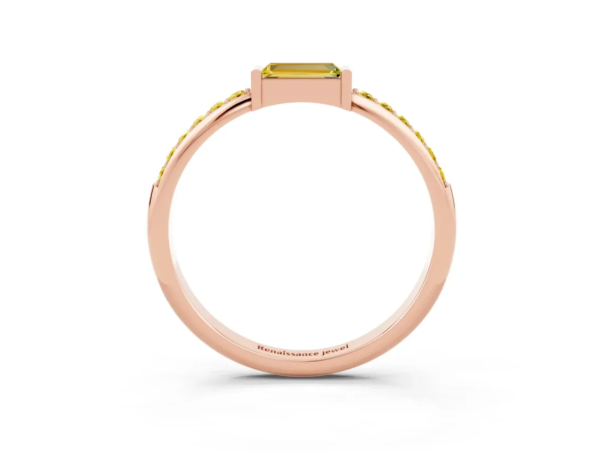 Baguette Yellow Sapphire Pavé Band with Bar Setting Rose gold