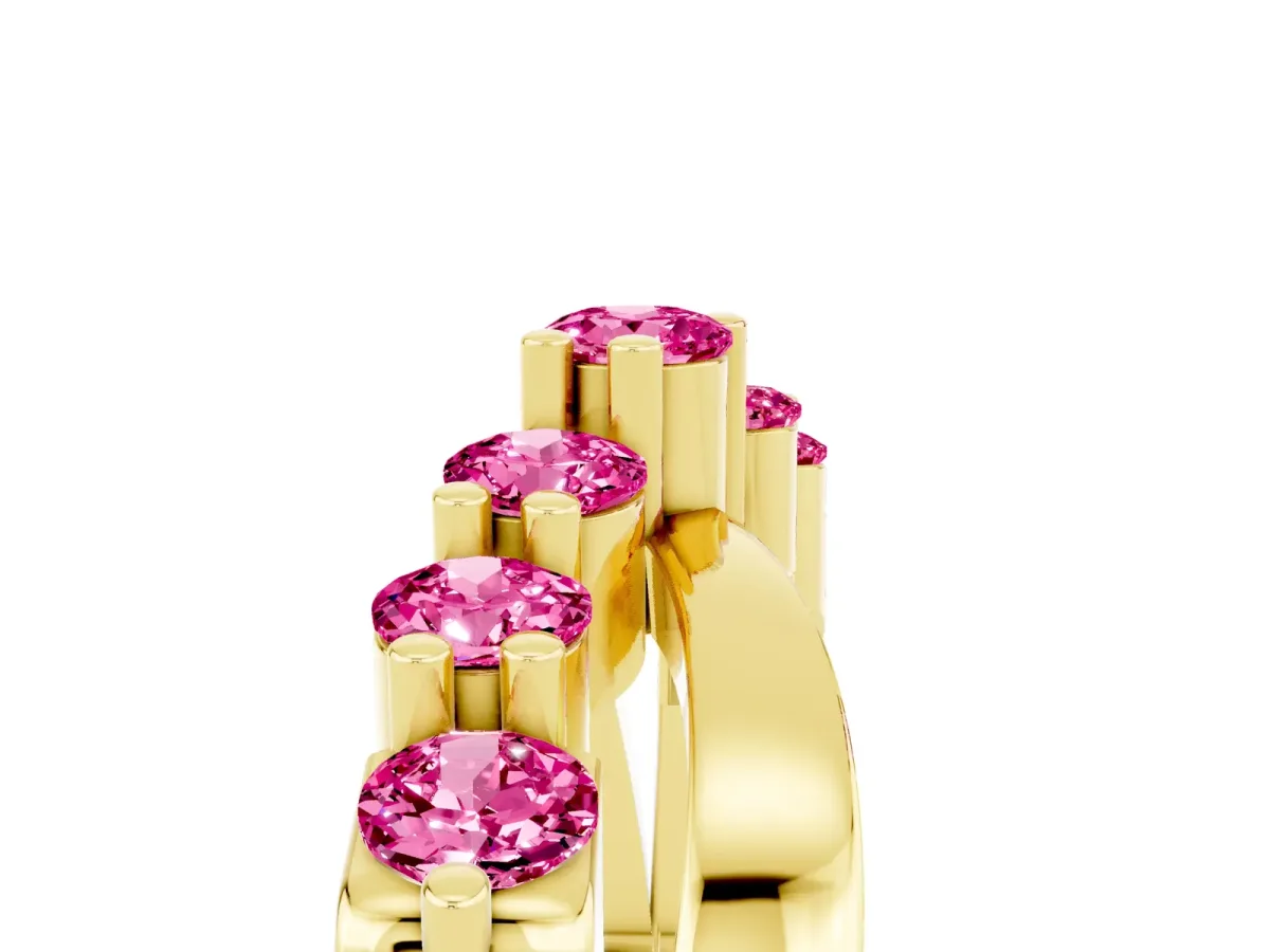 Round Pink Sapphire Prong-Set Crossover Band Yellow gold