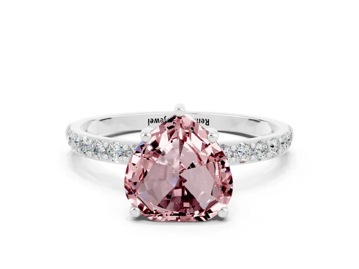 Heart Cut Morganite Solitaire Ring with Round Pavé Band and Prong Setting Silver
