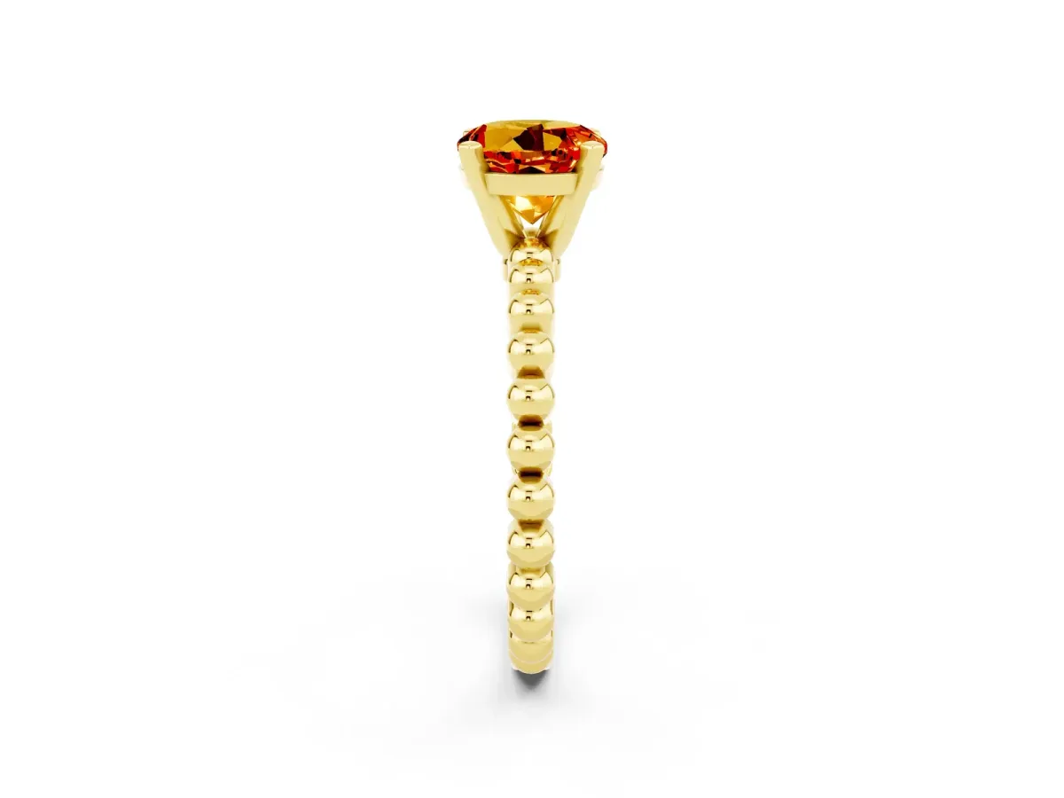 Round Cut Citrine Solitaire Ring with Beaded Band and Prong Setting Yellow gold