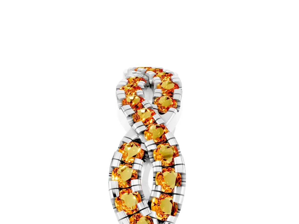 Round Citrine Twisted Eternity Band with Pavé and Shared Prong Setting Platinum