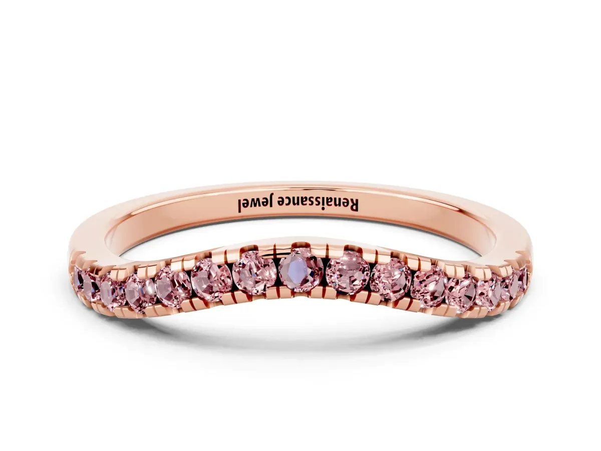 Morganite Pavé Curved Wedding Band Rose gold