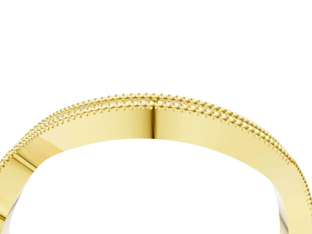 Curved Milgrain Round Diamond Pavé Wedding Band Yellow gold