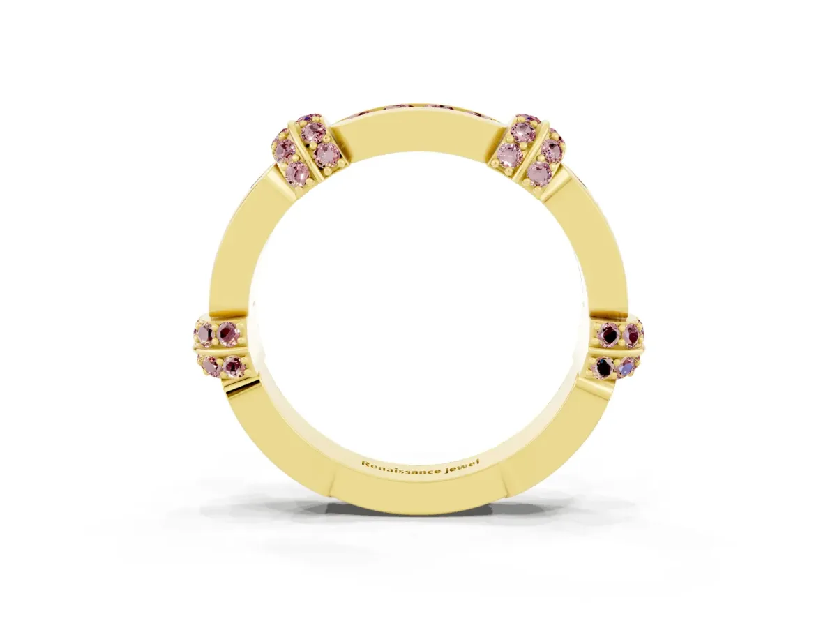 Pavé Round Morganite Link Band with Bezel Setting Yellow gold