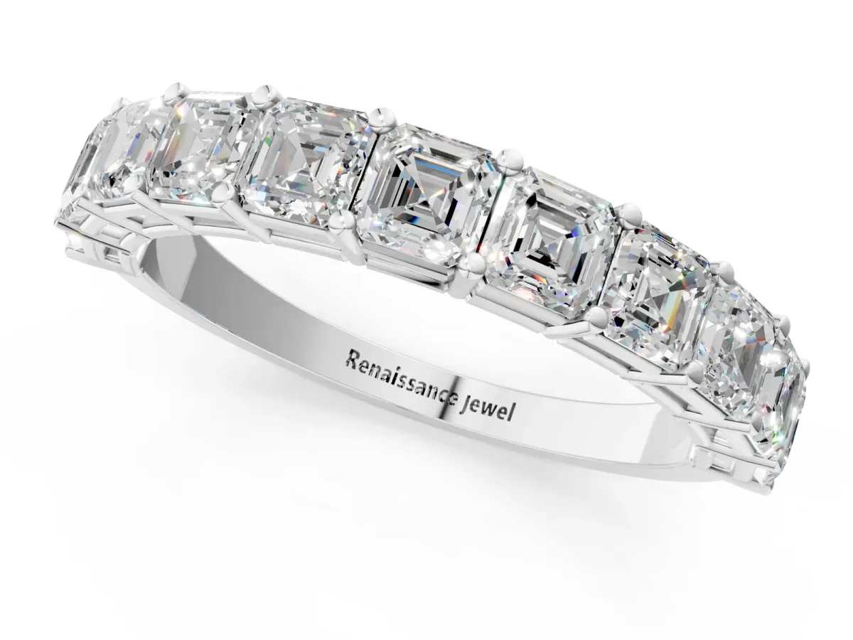 Asscher Cut Half Eternity Band with Shared Prong Setting Silver