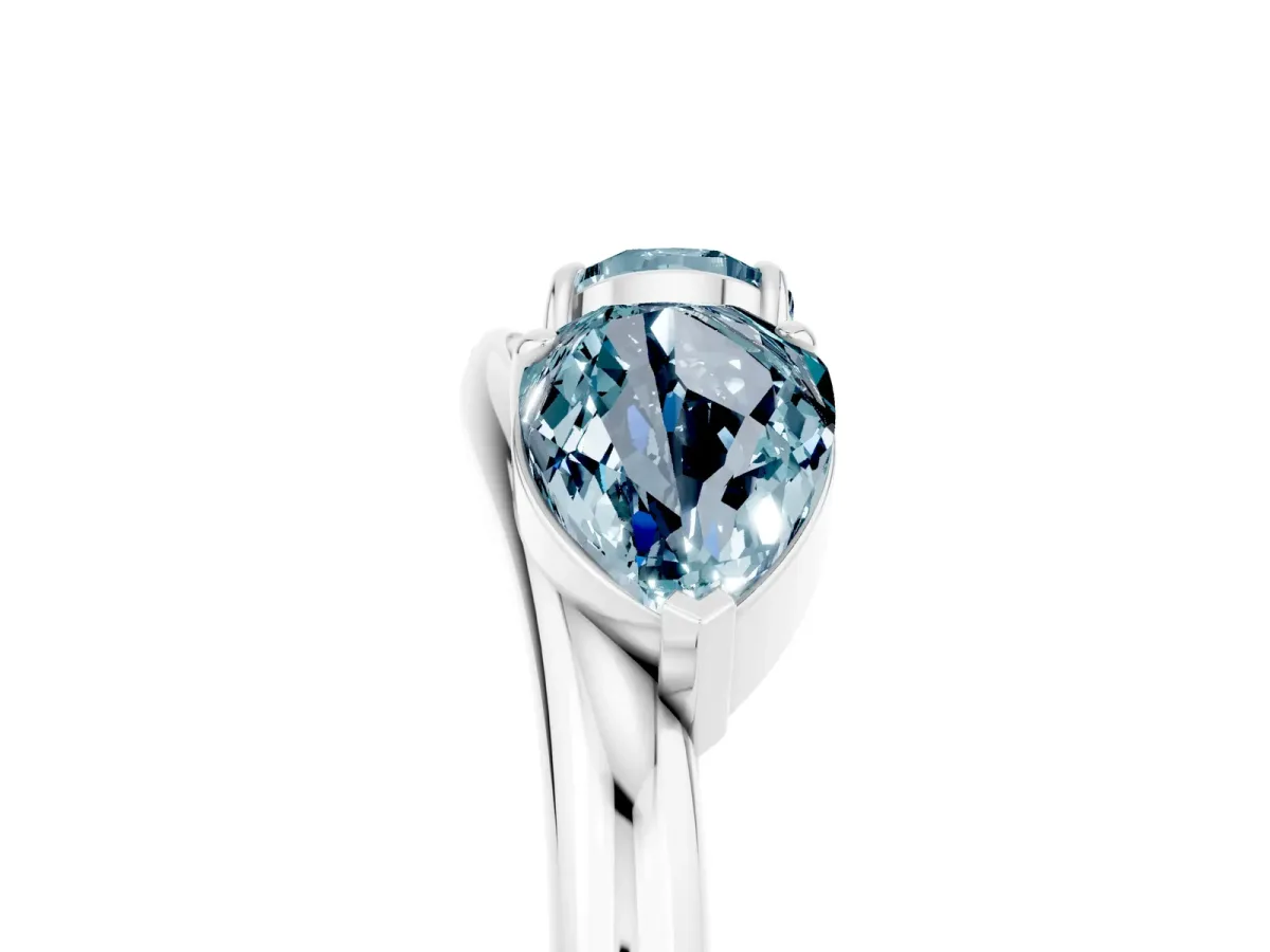 Two-Stone Pear Aquamarine Bypass Ring with Prong Setting Platinum