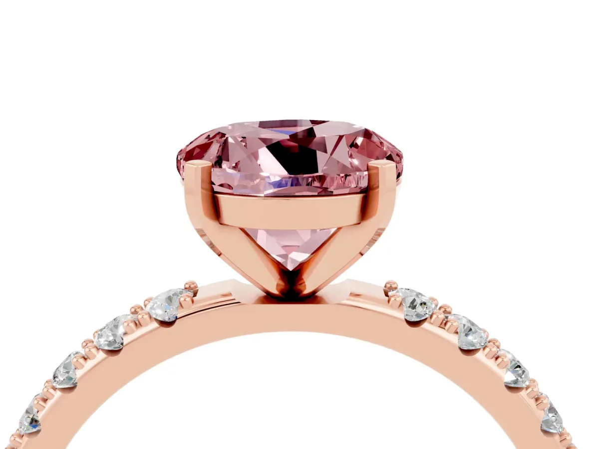 Round Cut Morganite Solitaire Pavé Band with Four-Prong Setting Rose gold
