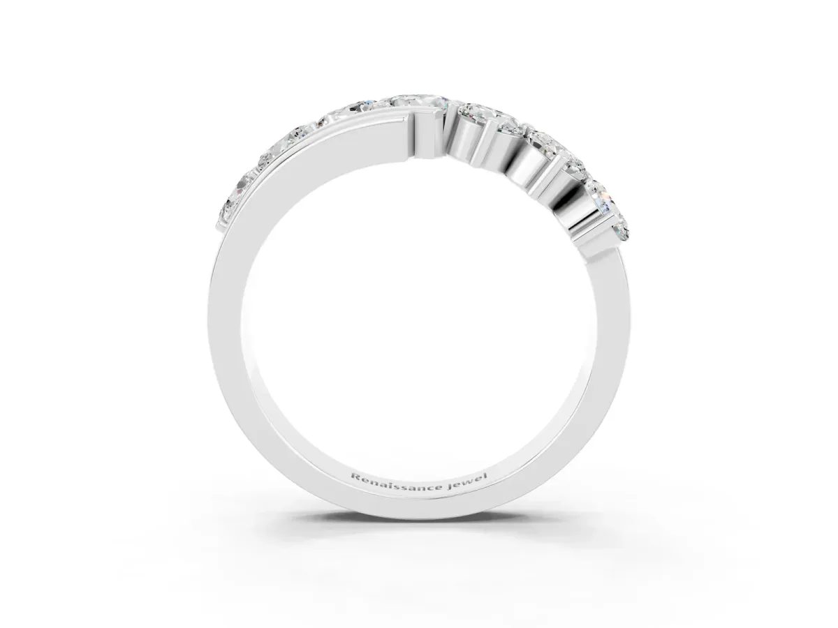 Round Moissanite Wave Band with Channel and Shared Prong Setting White gold