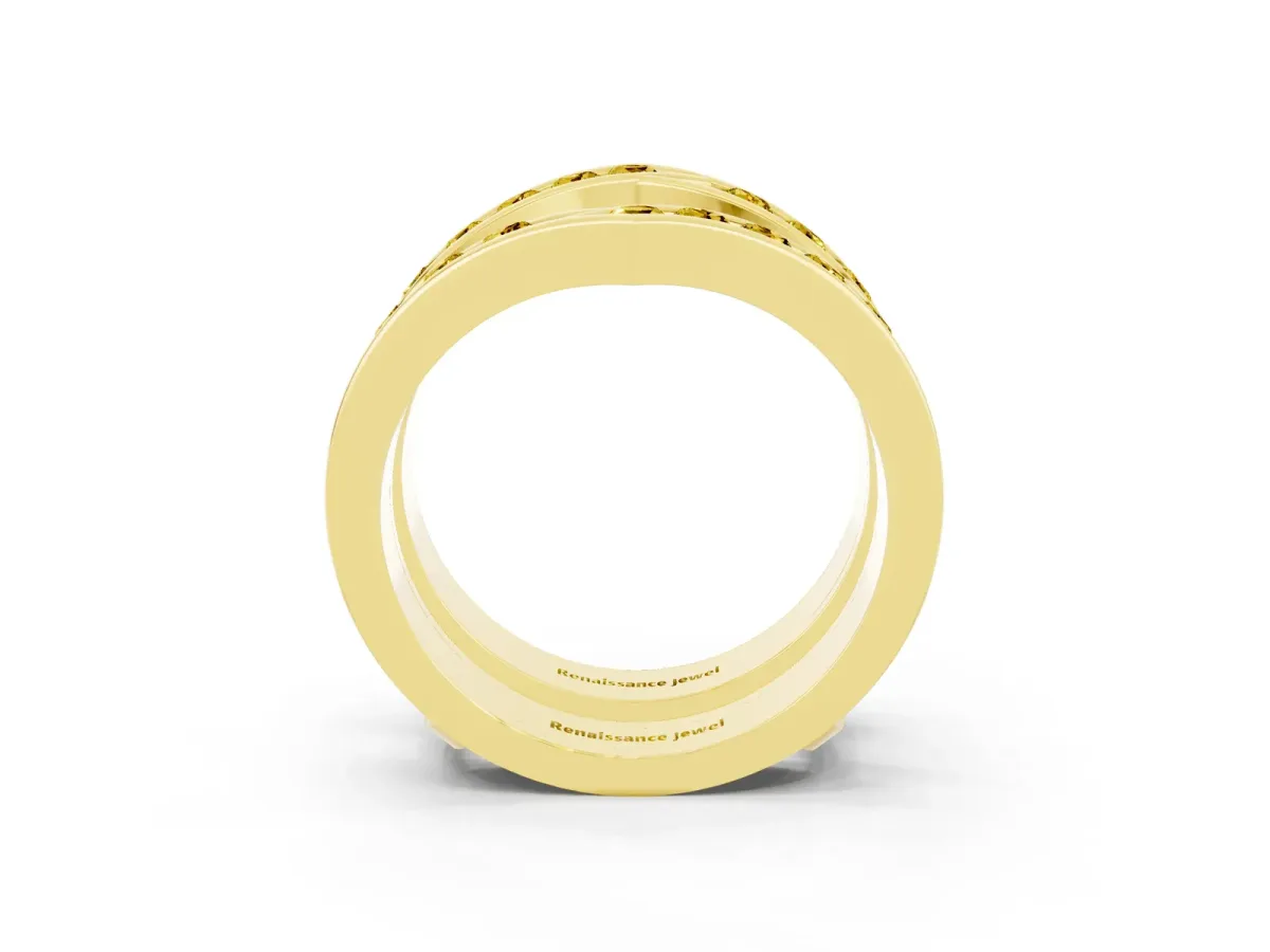 Round Yellow Sapphire Channel-Set Chevron Band Yellow gold