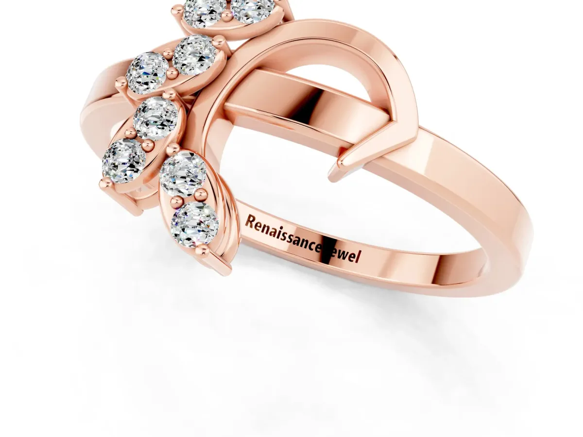 Marquise Moissanite Cluster Bypass Ring with Prong Setting Rose gold