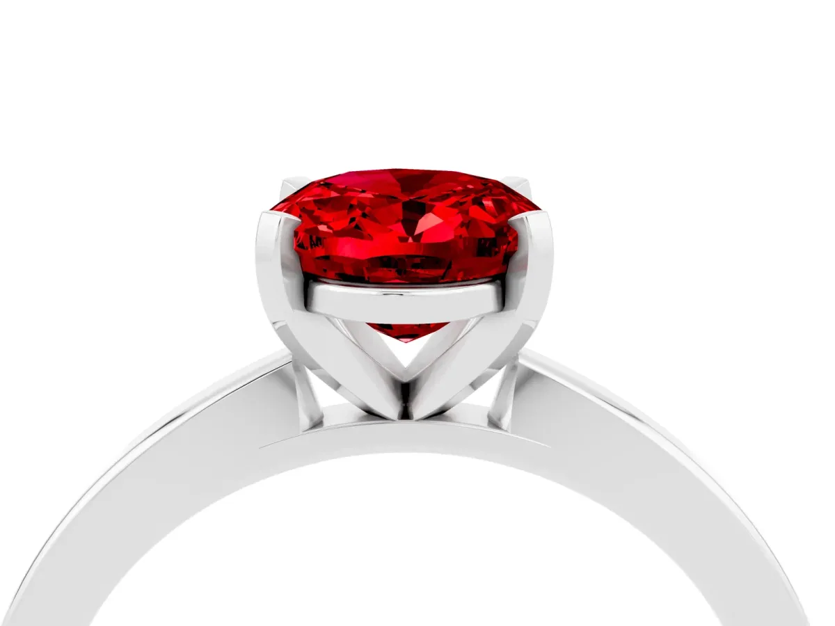 Oval Cut Ruby Solitaire Engagement Ring with Classic Band and Four-Prong Setting White gold