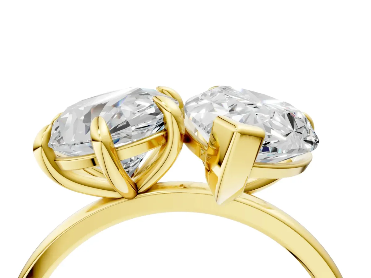 Round and Pear Toi Moi Ring with Prong Setting and Plain Band Yellow gold