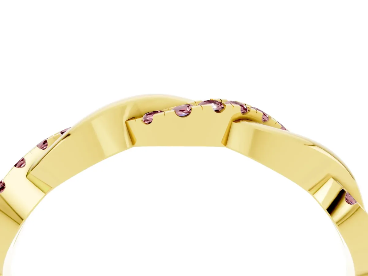 Round Morganite Twist Eternity Band with Pavé Setting Yellow gold