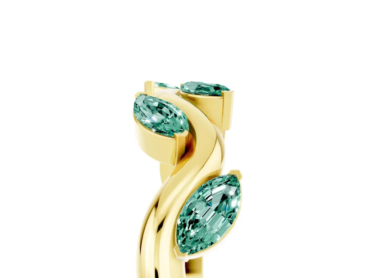Marquise Green Sapphire Twisted Band with Prong Setting Yellow gold