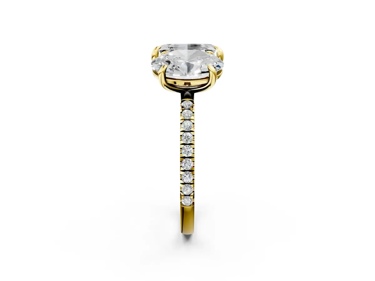 Oval and Emerald Toi Moi Ring with Prong Setting and Micro Pave Band Yellow gold