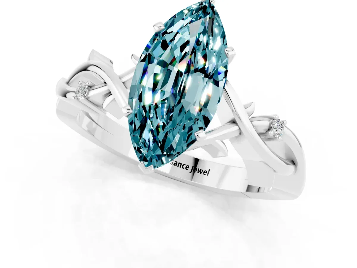 Marquise Cut Blue Topaz Solitaire Ring with Twisted Band and Prong Setting Silver