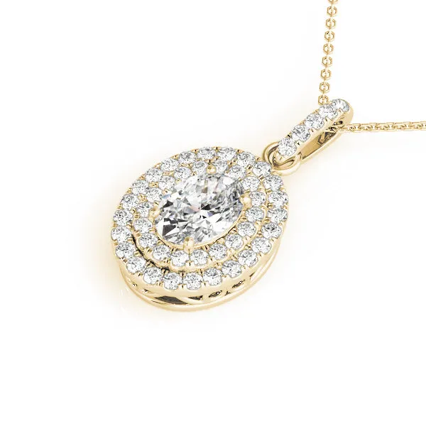 Oval Double Halo Diamond Pendant with Prong Setting Yellow gold