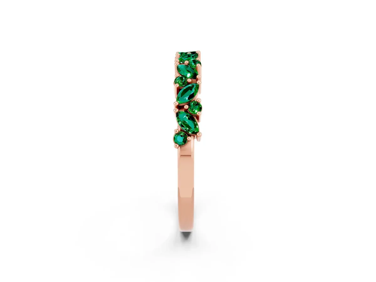 Marquise and Round Emerald Vine Eternity Band with Prong Setting Rose gold