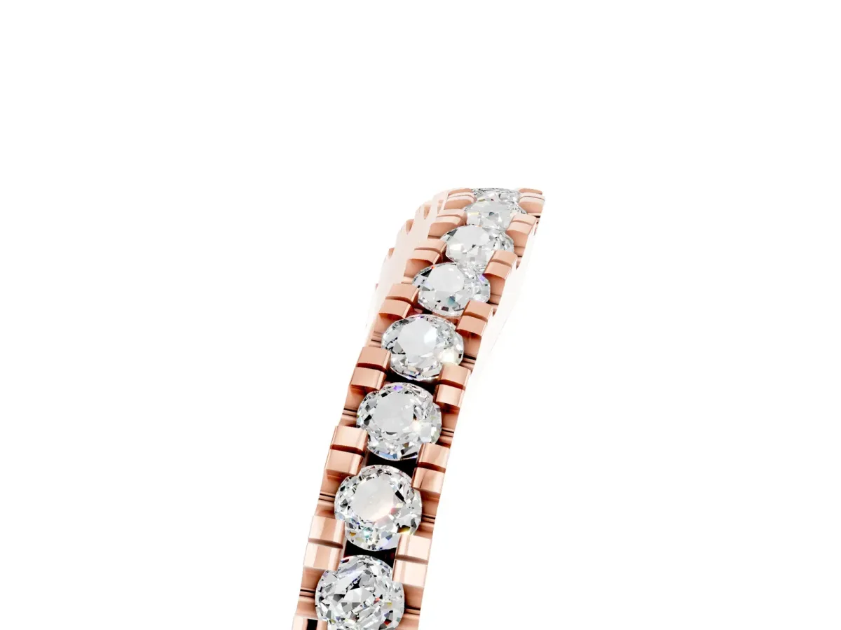 Round Moissanite Pavé Curved Band with Shared Prong Setting Rose gold