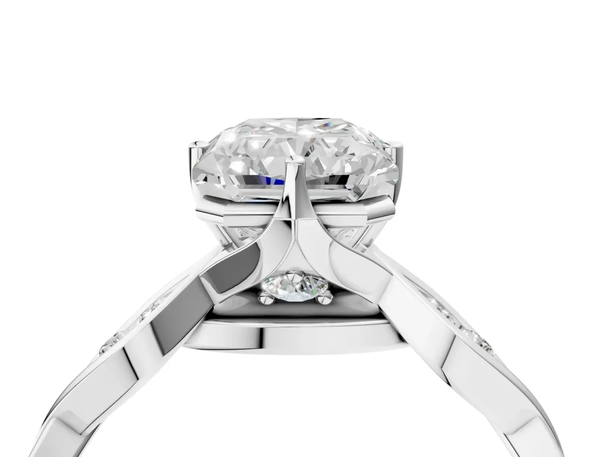 Radiant Cut Solitaire Twist Band with Leaf Prong Setting Platinum