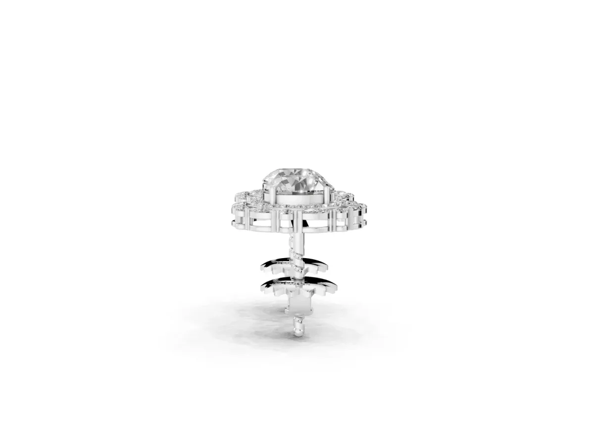 Round Diamond Double Halo Stud Earrings with Prong Setting Platinum