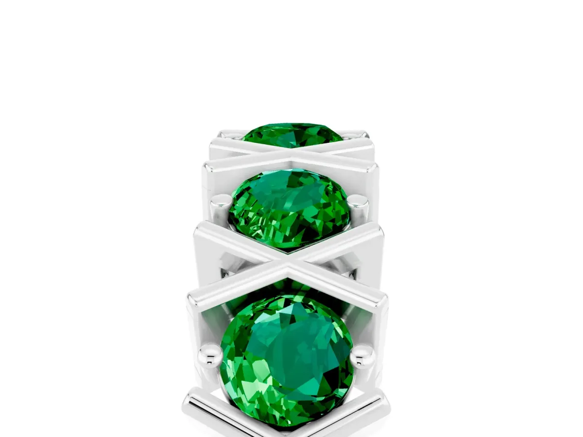 Round Emerald Channel Set Band with X-Prong Detail Silver