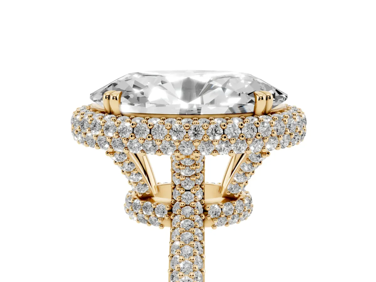 Oval Diamond Halo Ring with Round Diamond Accents Yellow gold