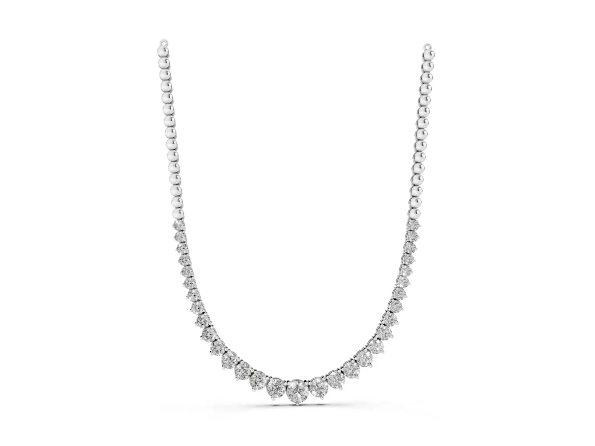 Round Diamond Tennis Necklace with Graduated Prong Setting Silver