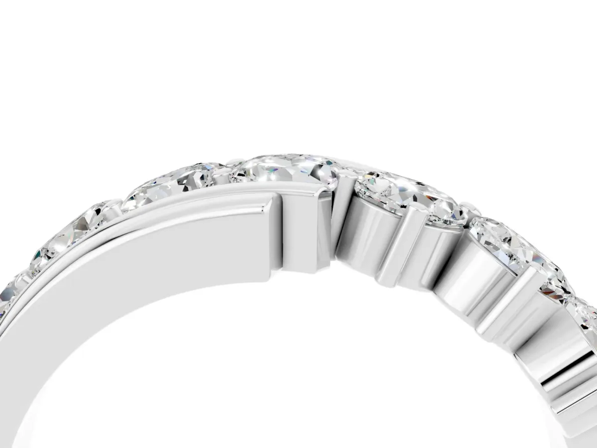 Round Moissanite Wave Band with Channel and Shared Prong Setting White gold