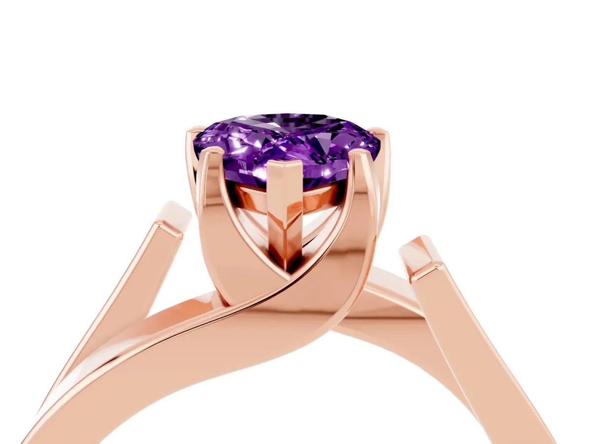 Modern Tension Set Pear Cut Amethyst Solitaire Wide Band Ring Rose gold