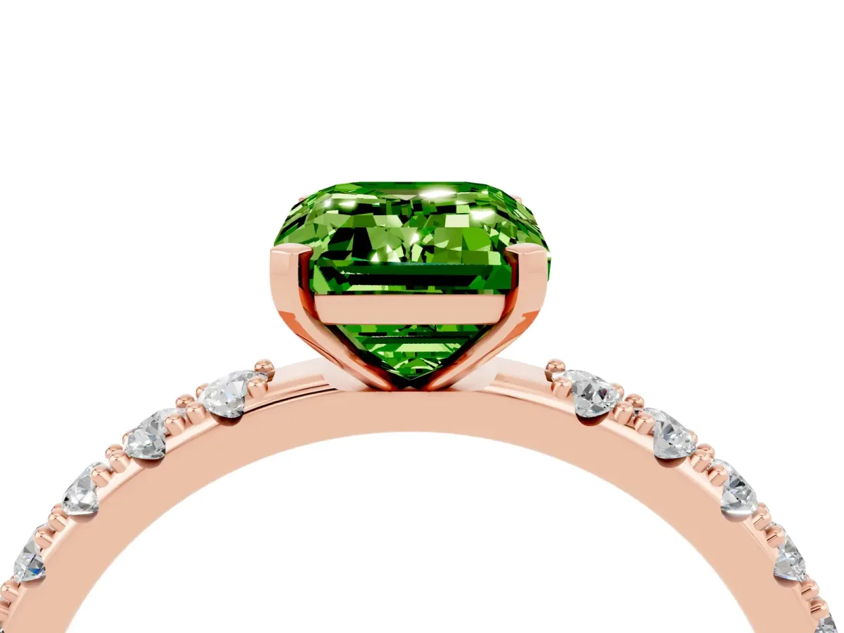 Emerald Cut Peridot Solitaire Pavé Band with Four-Prong Setting Rose gold
