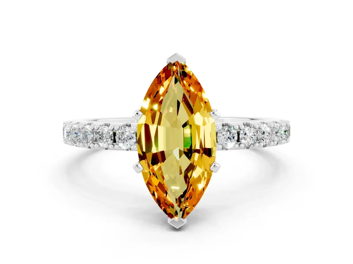 Marquise Cut Citrine Solitaire Pavé Band with Four-Prong Setting Platinum