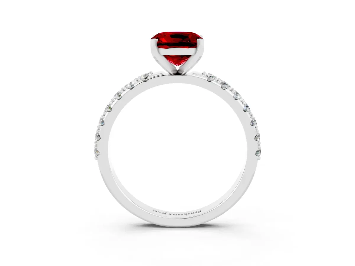 Cushion Cut Ruby Solitaire Pavé Band with Four-Prong Setting Silver