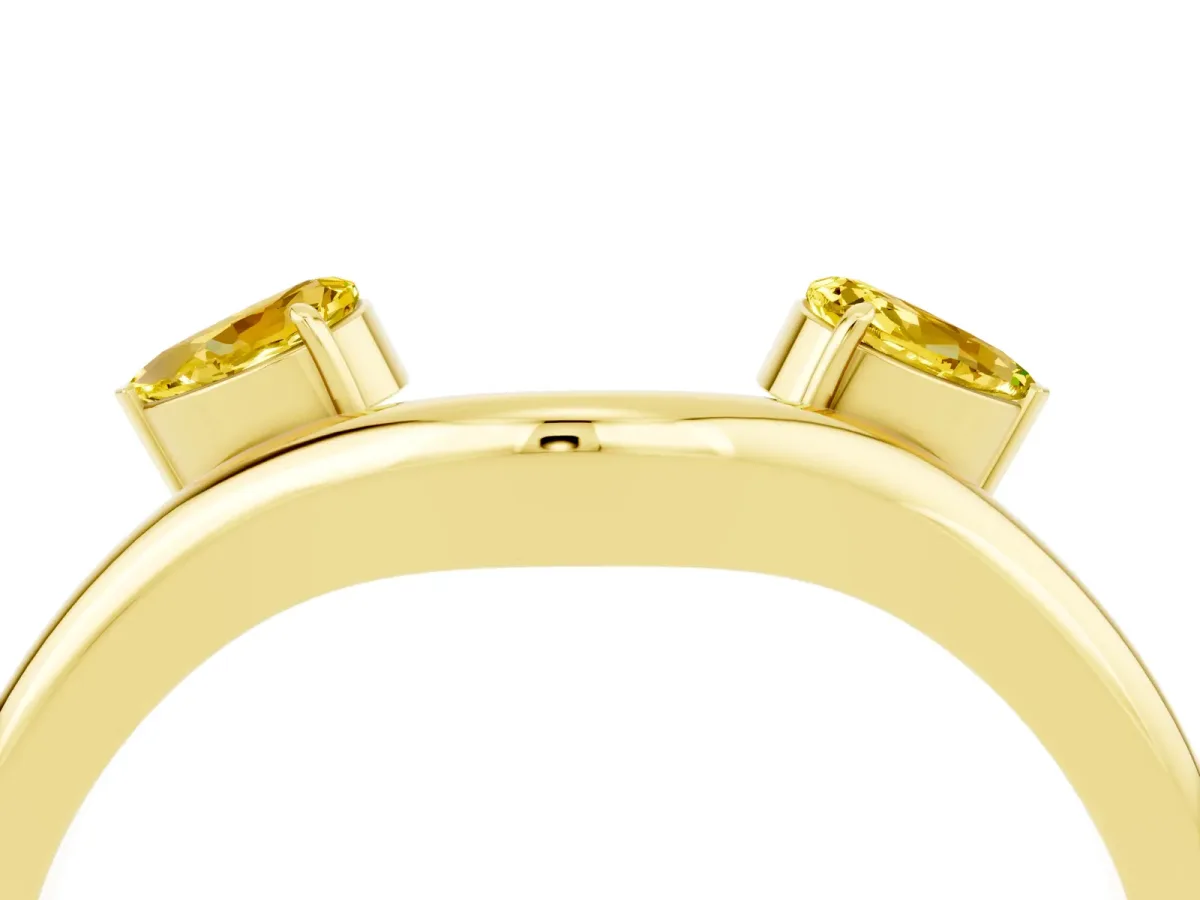 Pear Cut Yellow Sapphire Two-Stone Open Band Ring with Prong Setting Yellow gold