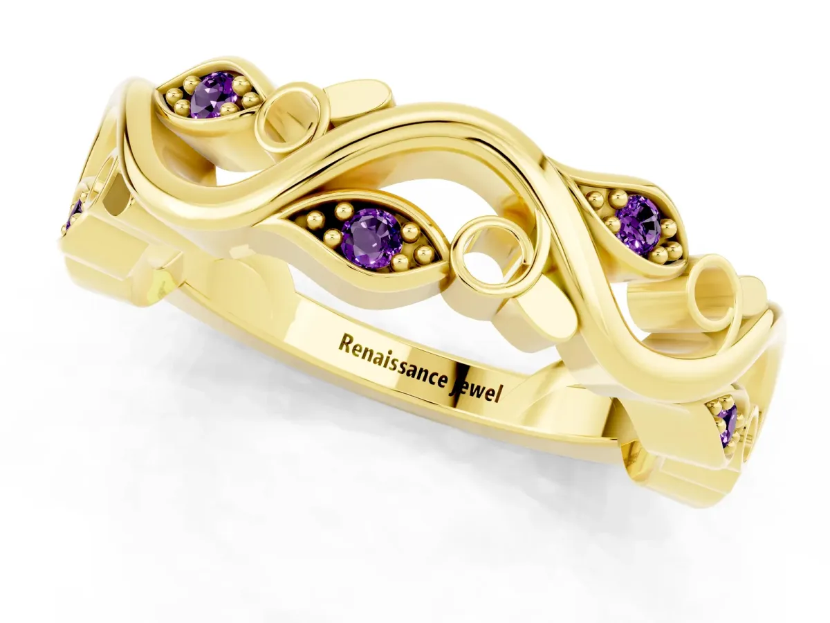 Marquise Amethyst Vine Eternity Band with Bezel Setting Yellow gold