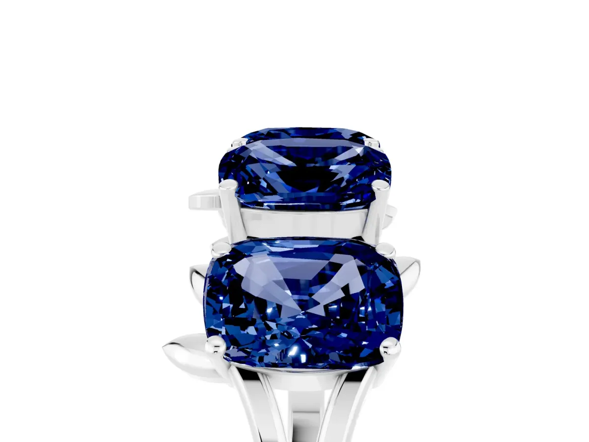 Emerald Cut Blue Sapphire Prong-Set Half Eternity Band White gold