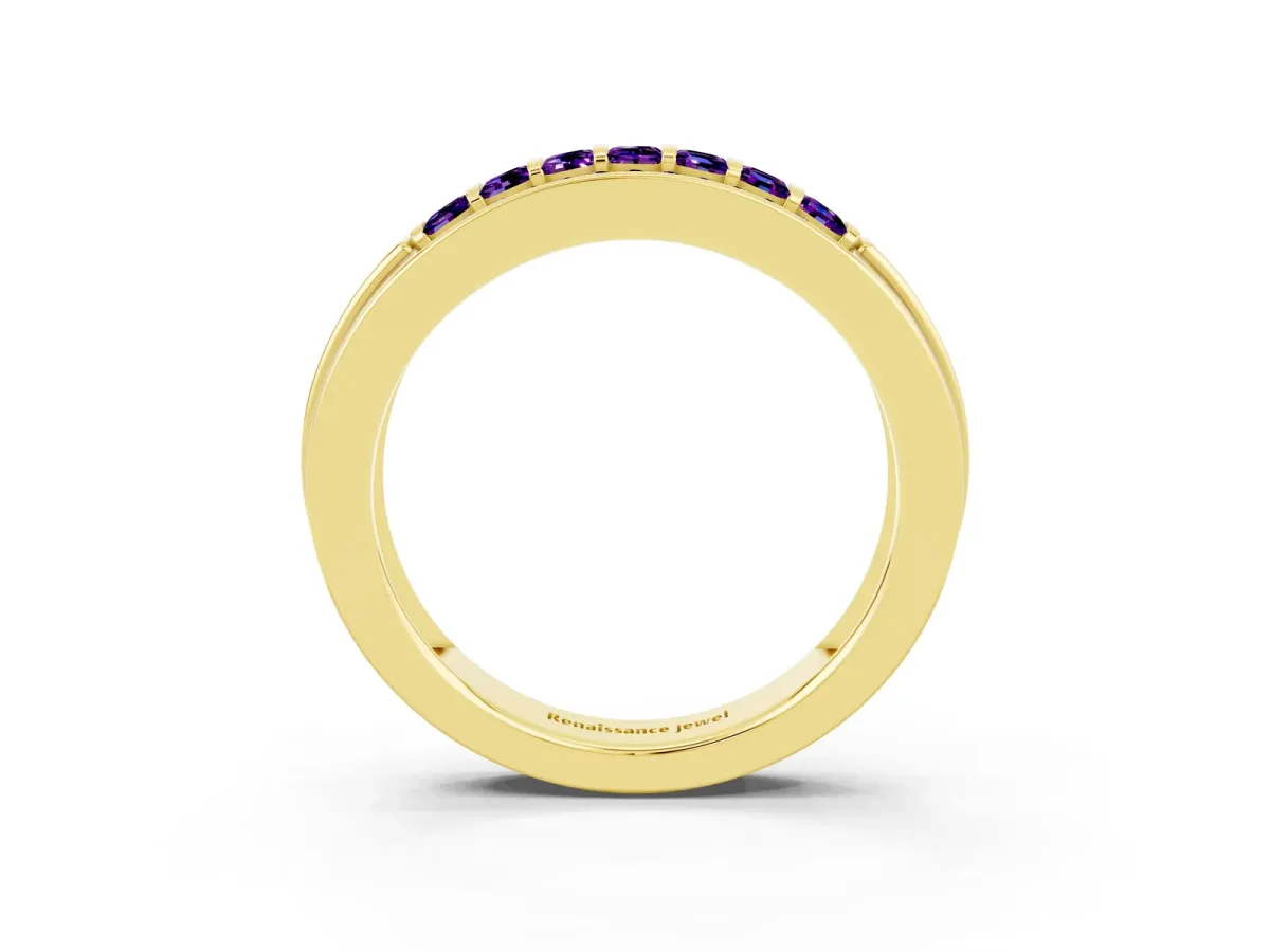 Bar-Set Princess Cut Amethyst Pavé Band Yellow gold