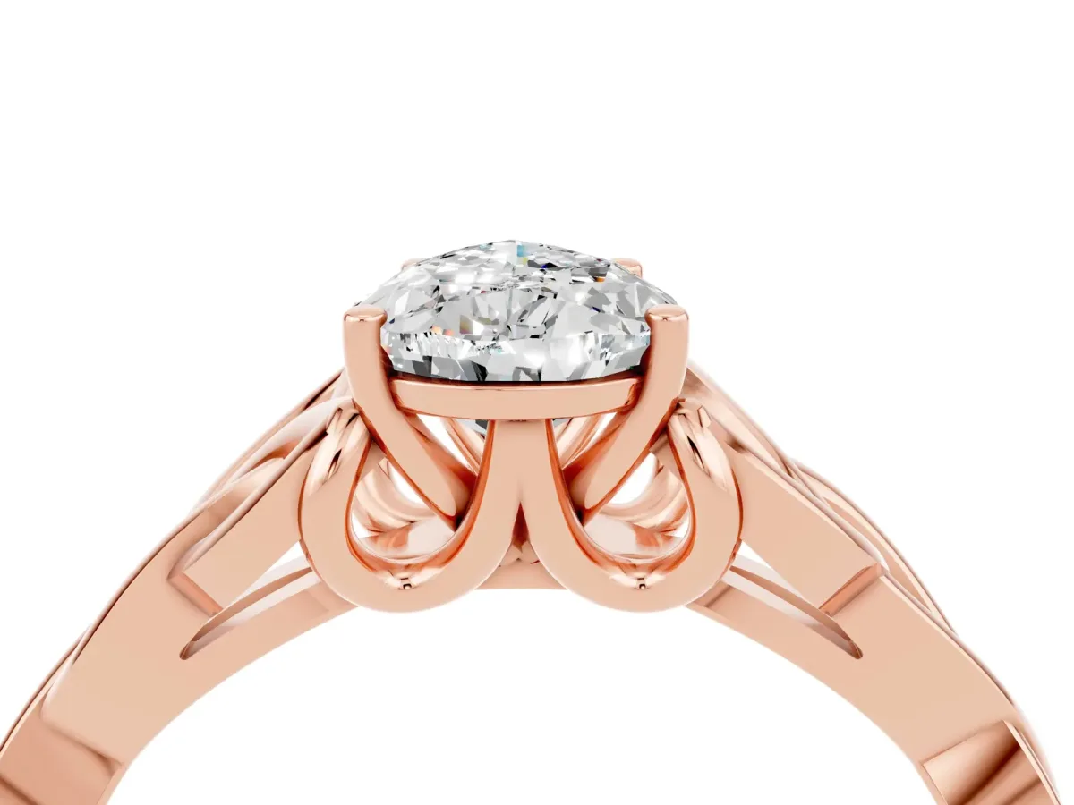 Pear Cut Moissanite Solitaire Celtic Knot Ring with Four-Prong Setting Rose gold