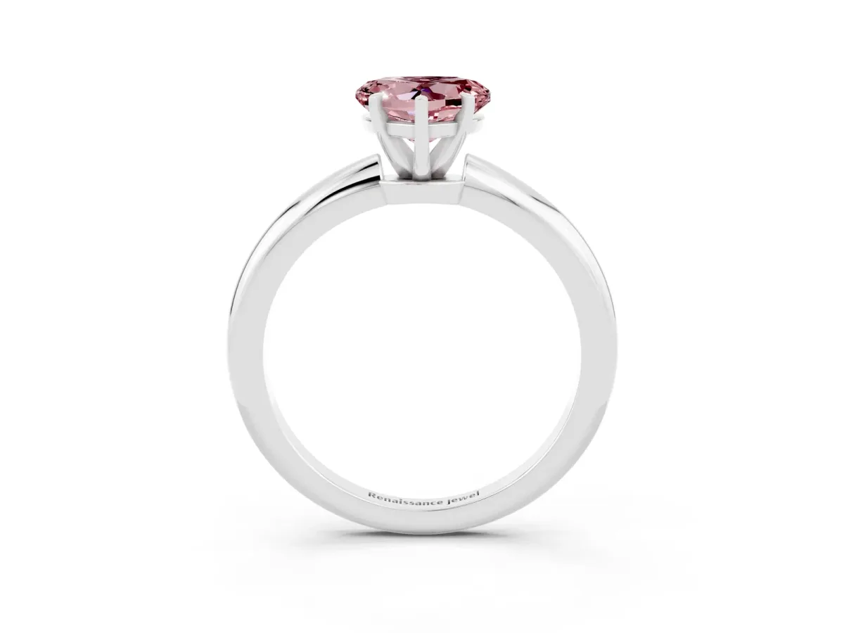 Heart Cut Morganite Solitaire Ring with Six-Prong Setting and Classic Band Silver