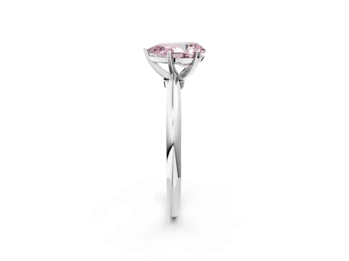 Fancy Pink Pear Cut Diamond Solitaire Ring with Six-Prong Setting and Classic Band Silver