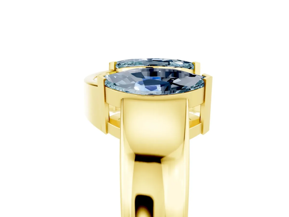 Marquise Aquamarine Open Band Ring with Tension Setting Yellow gold