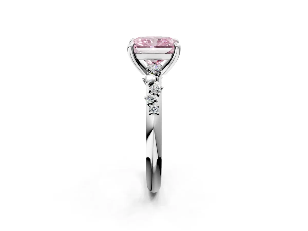 Fancy Pink Radiant Cut Cut Diamond Vine Band with Four-Prong Setting Platinum