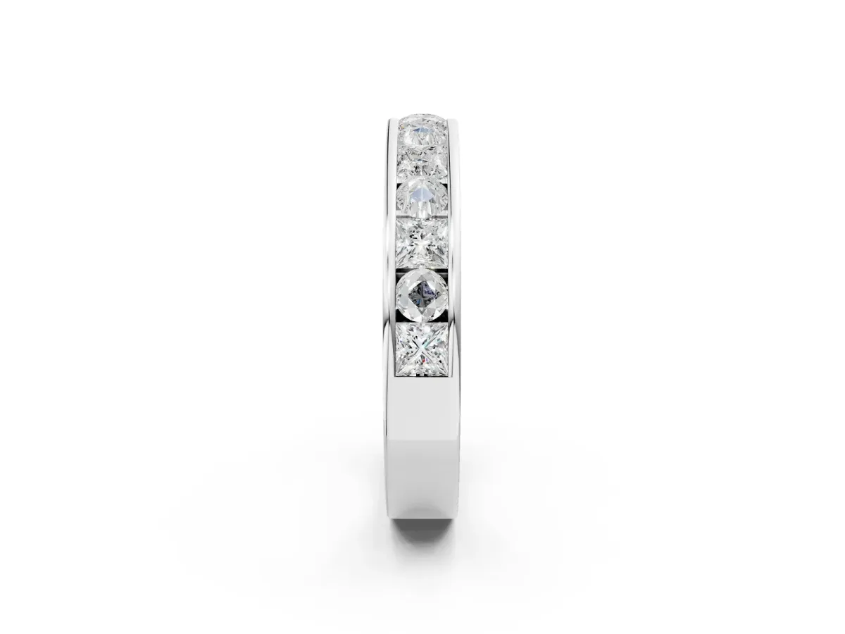 Princess Diamond Channel Set Promise Ring with Round Diamond Accents Silver