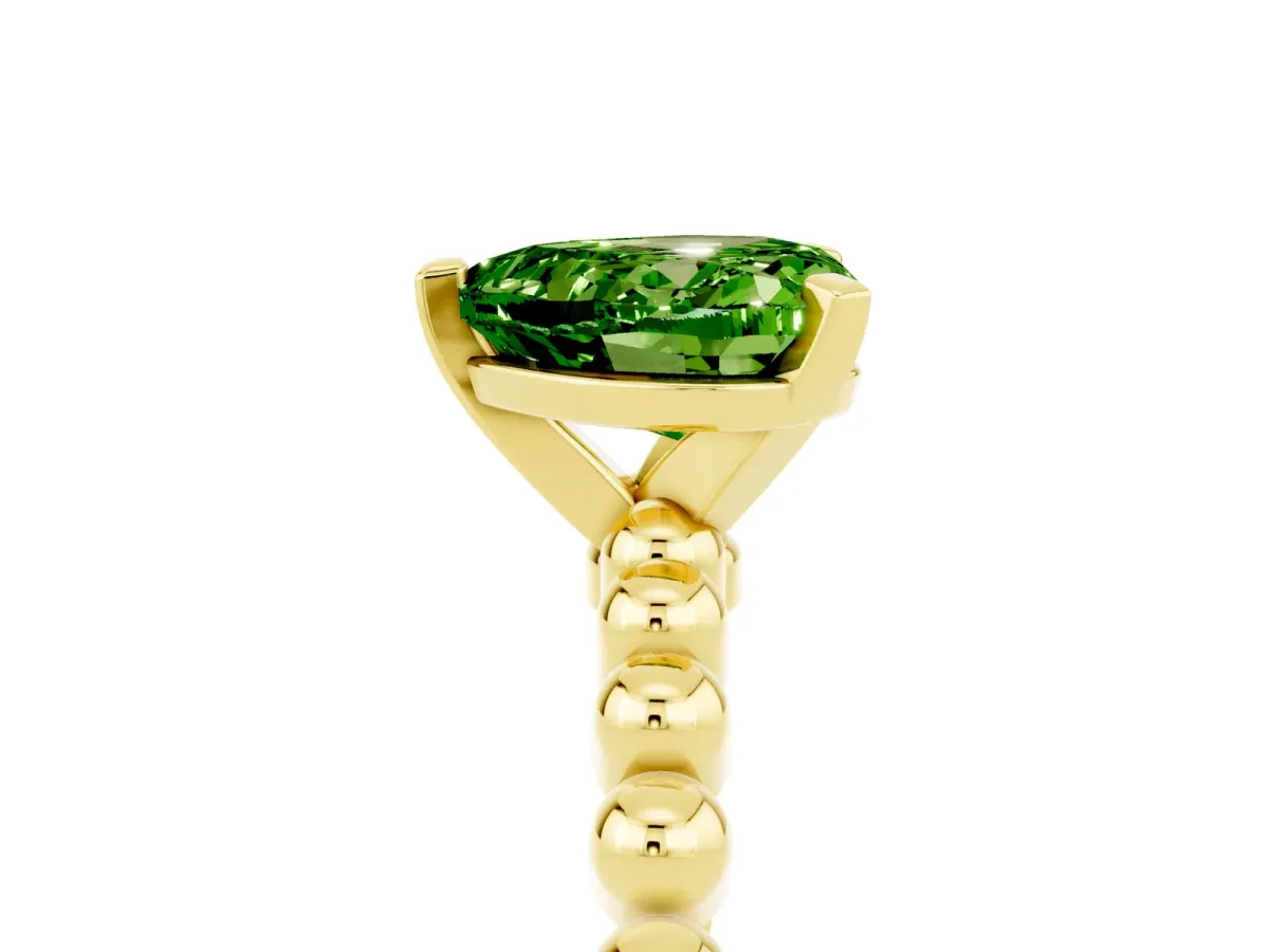 Heart Cut Peridot Solitaire Ring with Beaded Band and Prong Setting Yellow gold