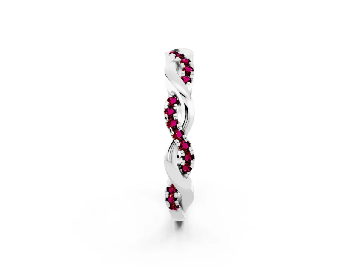 Round Garnet Twist Eternity Band with Pavé Setting Platinum