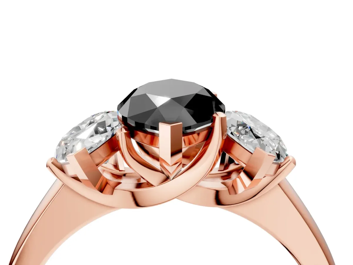 Fancy Black Three-Stone Marquise Cut Cut Solitaire Ring with Classic Prong Setting Rose gold