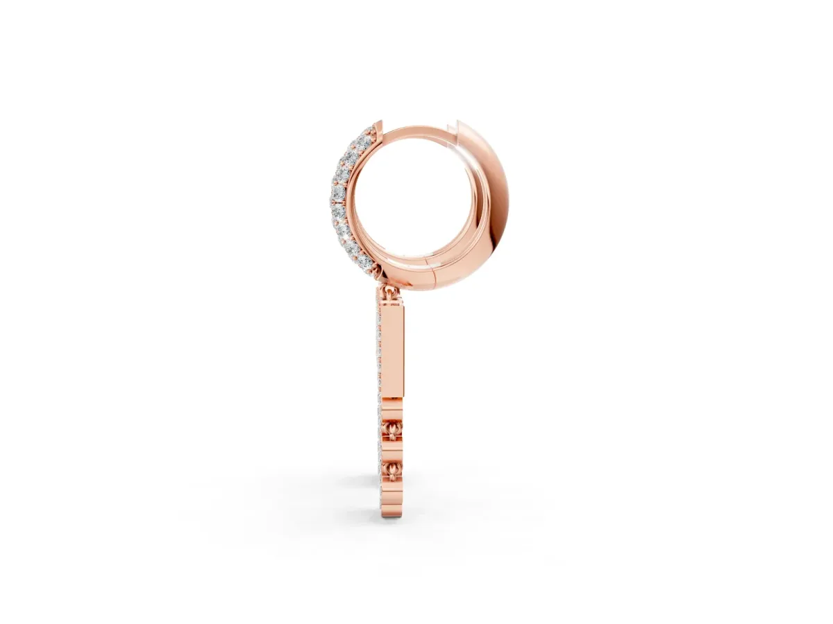 Round Diamond Initial W Huggie Hoop Earrings Rose gold