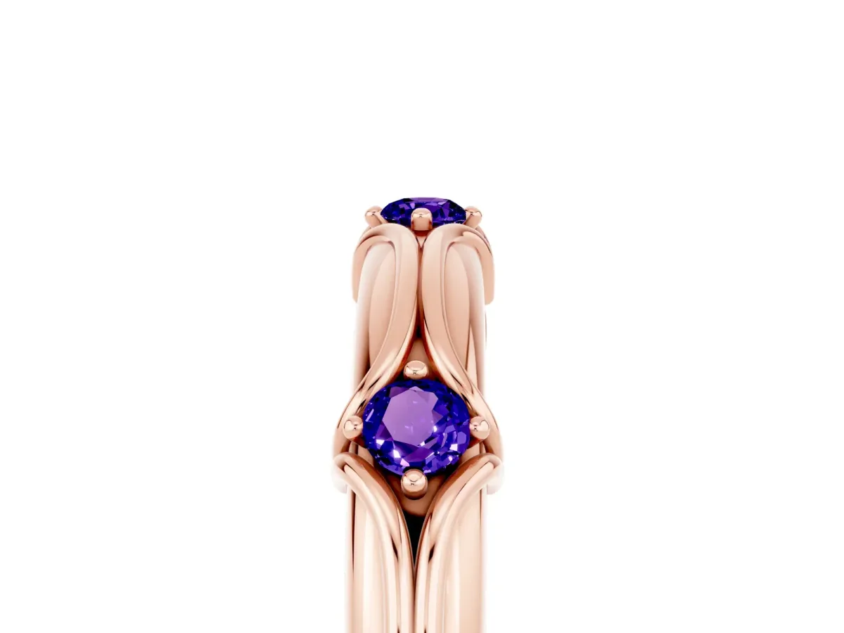 Round Tanzanite Prong Set Milgrain Eternity Band Rose gold