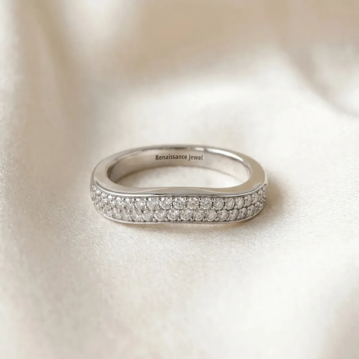 Pavé Round Diamond Contour Band Silver