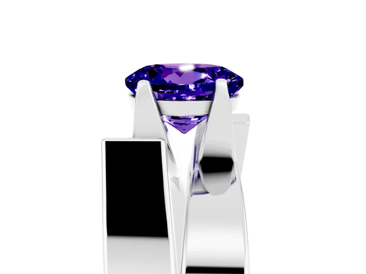 Modern Tension Set Round Cut Tanzanite Solitaire Wide Band Ring Silver